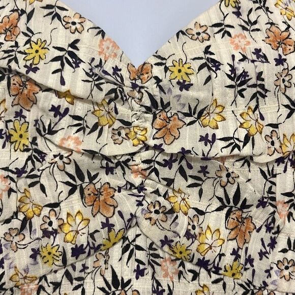 Minkpink Surrey Crop Top Cream Yellow Floral Side Zip Smocked Medium NWT Boho - Picture 4 of 12